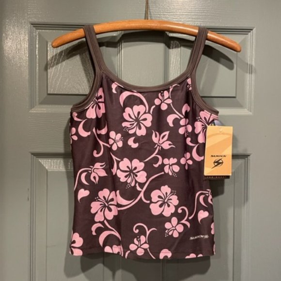 Sugoi mesh tank top with built-in bra, LG, tags, never worn. Gray, lavender - Picture 2 of 4